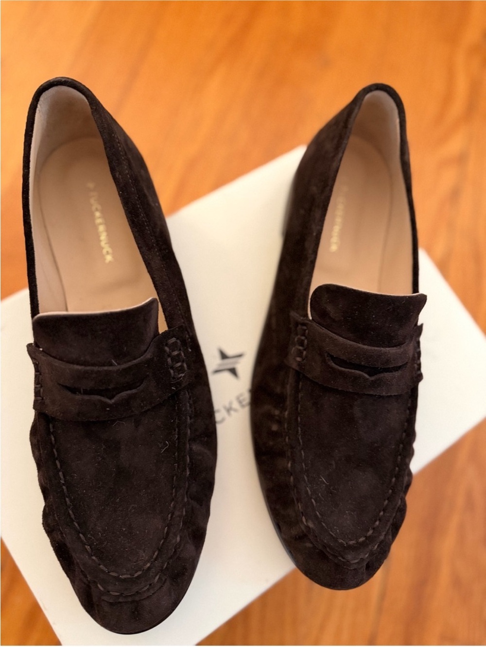Tuckernuck Women's Dark Brown Suede Penny Loafers